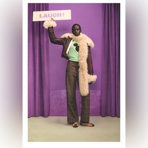 ZARA 100% LEATHER JACKET WITH FAUX FUR HARRY LAMBERT FOR ZARA x DISNEY